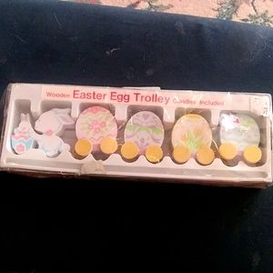 Vintage wooden Easter egg trolley
